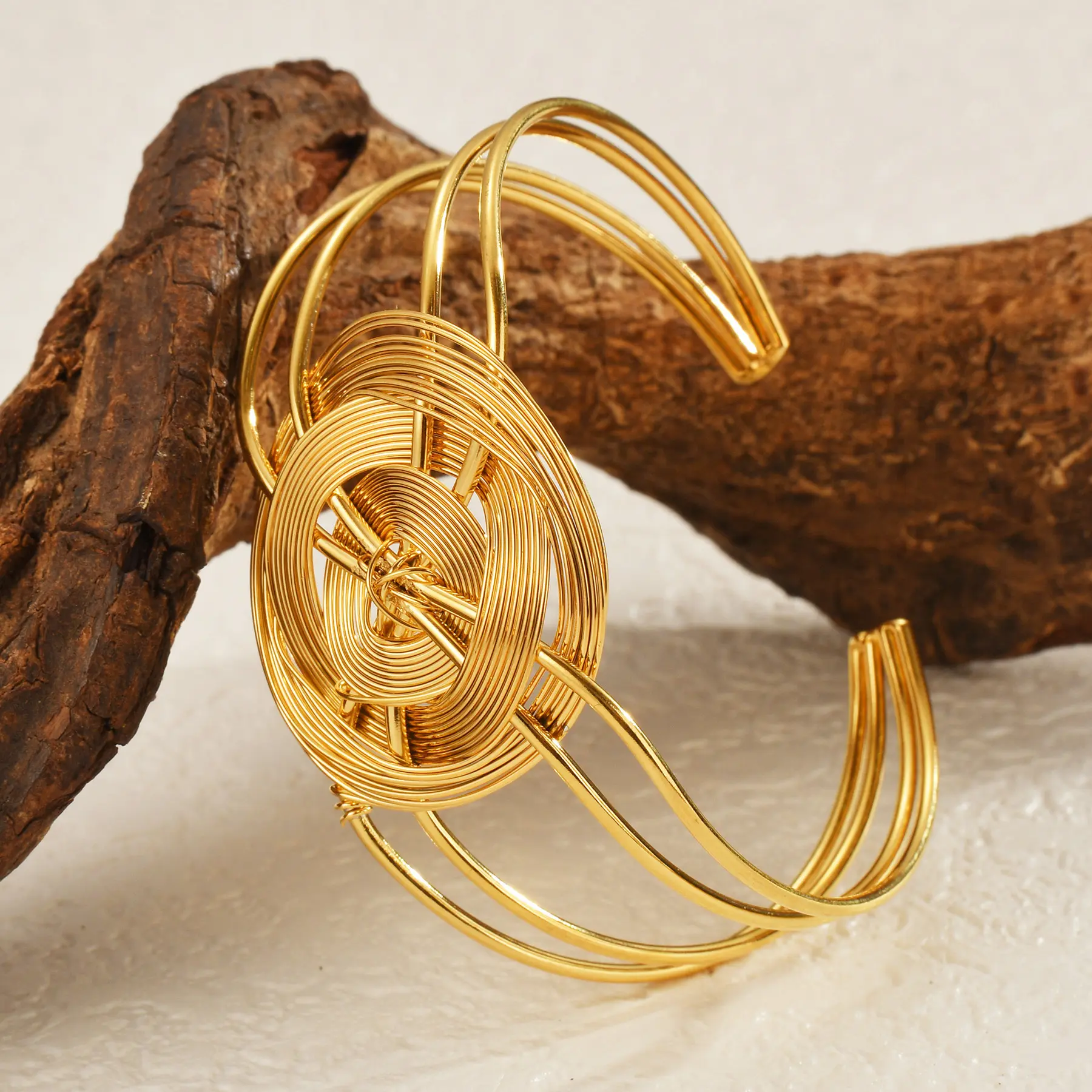 Freeteeme Exaggerated Wide Bangle for Women Men Stainless Steel Hollow Bead Bracelet Fashion Gold-plated Jewelry Christmas Gift