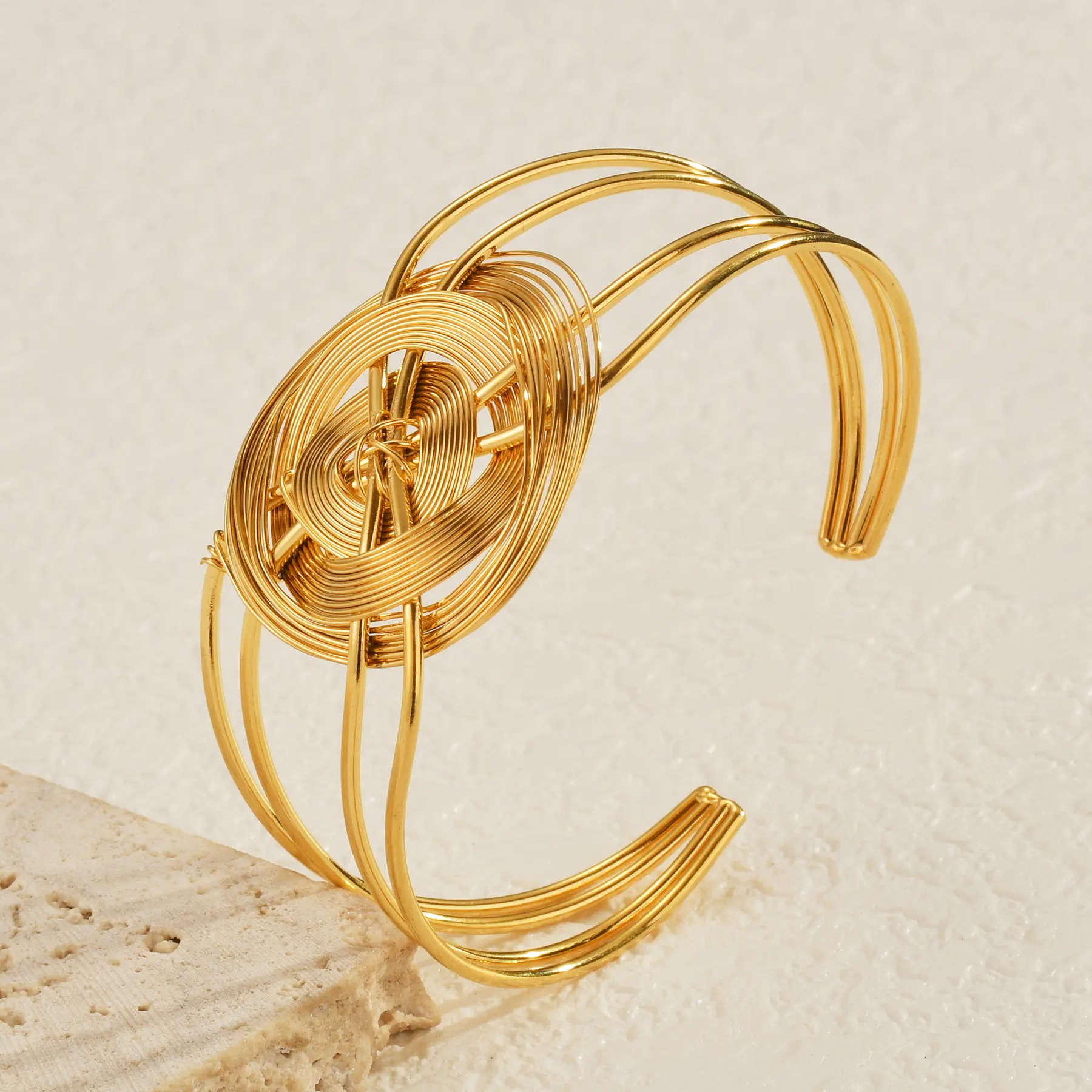 Freeteeme Exaggerated Wide Bangle for Women Men Stainless Steel Hollow Bead Bracelet Fashion Gold-plated Jewelry Christmas Gift