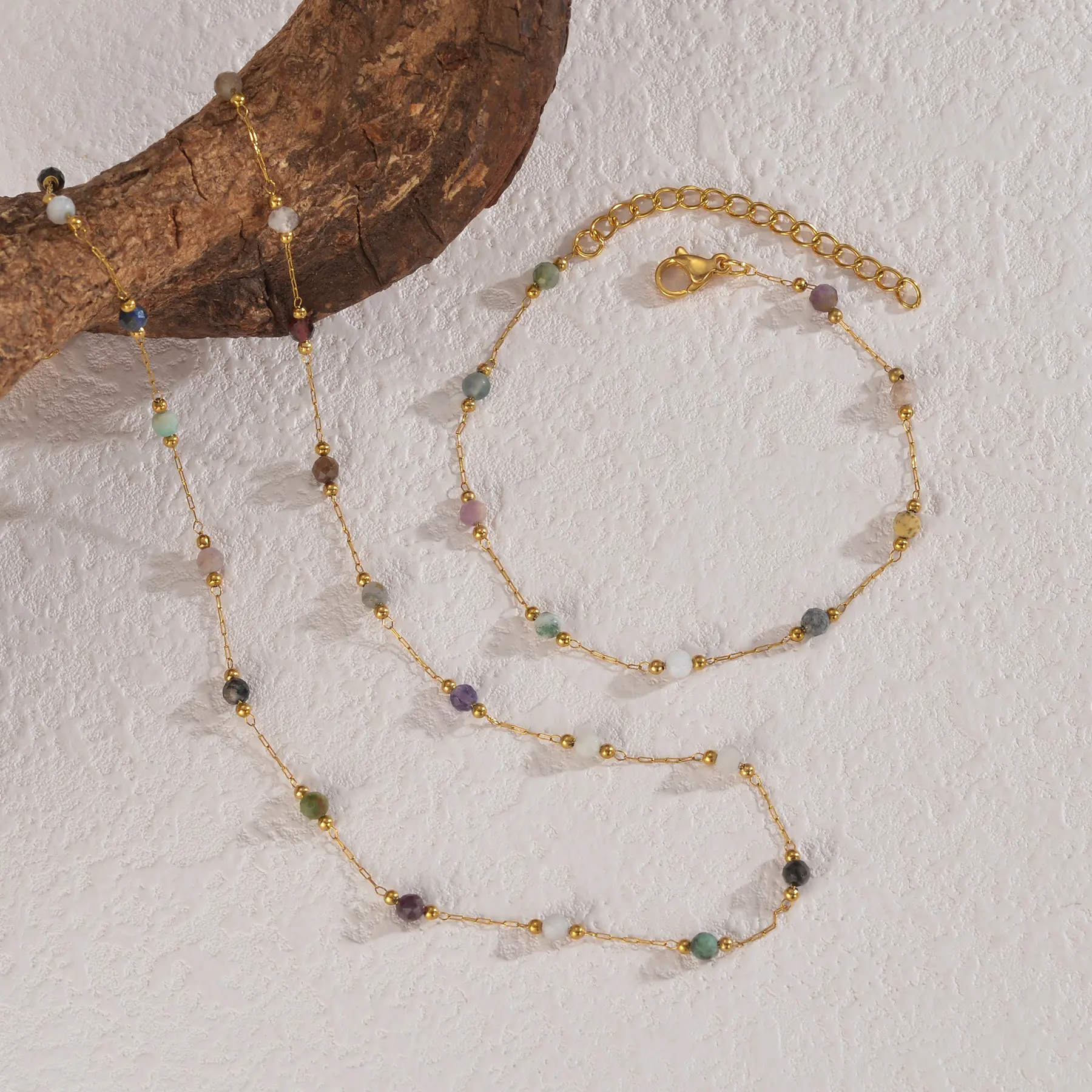 Freeteeme New Beaded Chain Bracelet Necklace Set for Women Simple Style Gold Color Wedding Jewelry Set Birthday Christmas Gifts