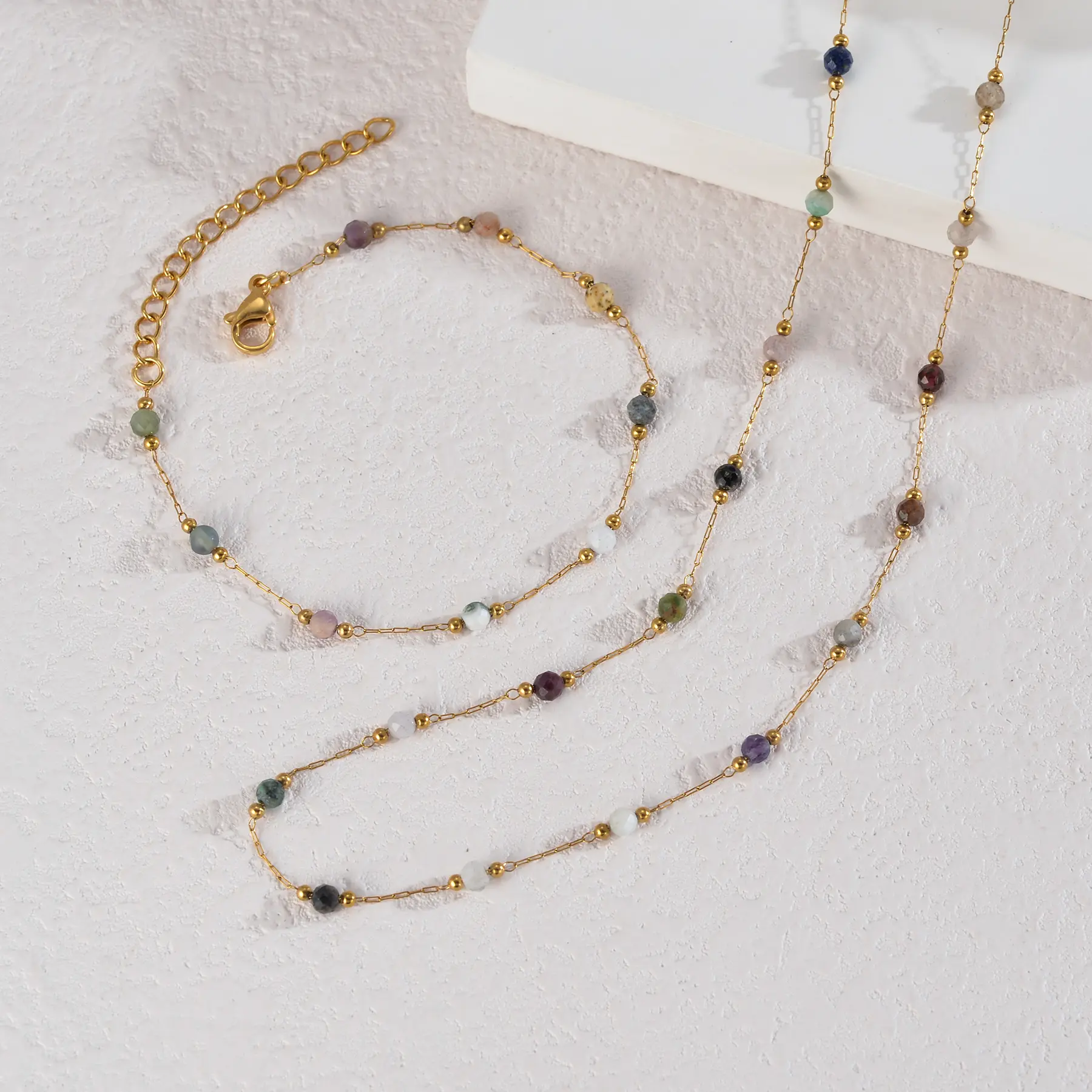 Freeteeme New Beaded Chain Bracelet Necklace Set for Women Simple Style Gold Color Wedding Jewelry Set Birthday Christmas Gifts