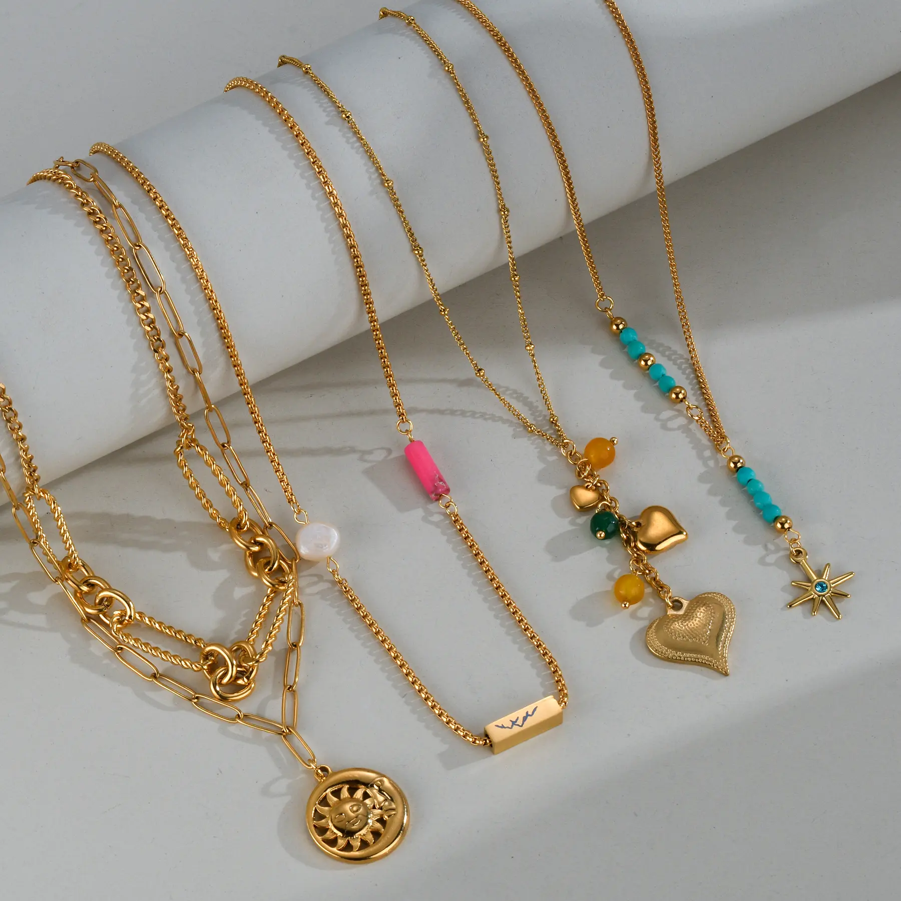 Freeteeme Charm Multiply Design Necklace for Women Gold Color Heart Pendant Sweater Chain Stainless Steel Jewelry Christmas Gift