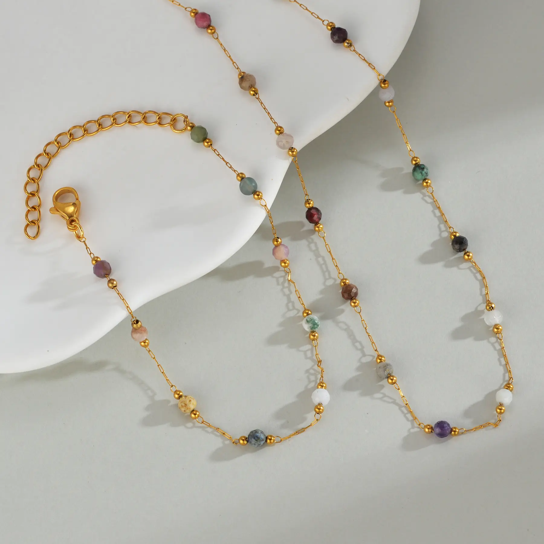 Freeteeme New Beaded Chain Bracelet Necklace Set for Women Simple Style Gold Color Wedding Jewelry Set Birthday Christmas Gifts