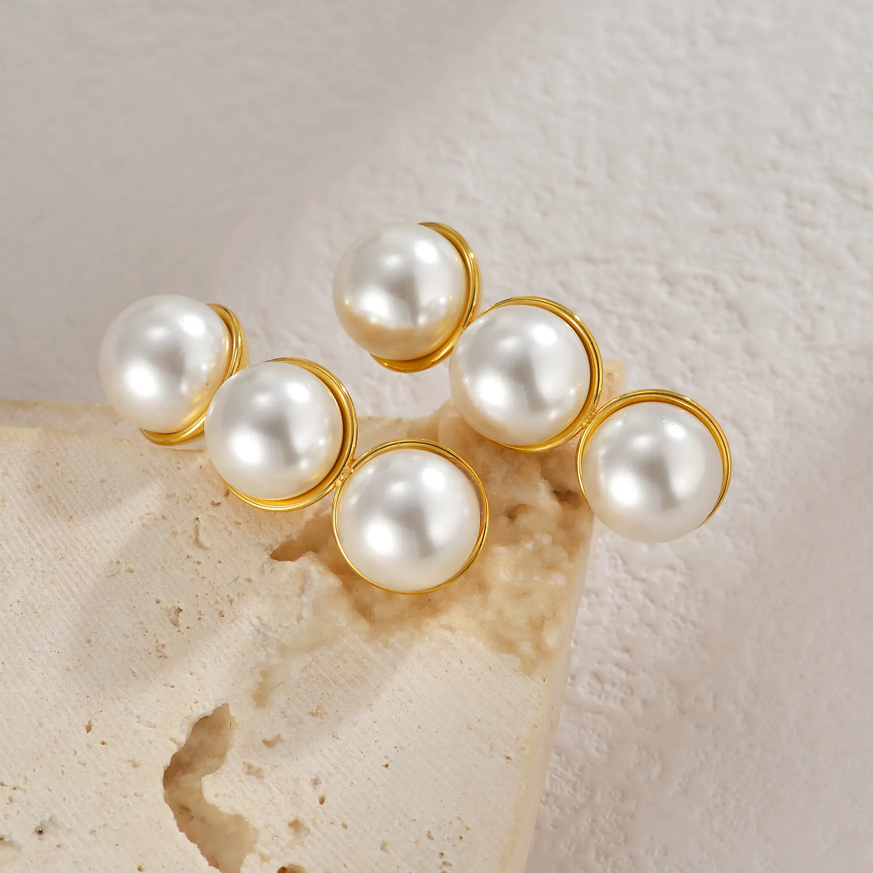 Freeteeme Minimalist Imitation Pearl Earrings for Women Stainless Steel Sweet 18k Gold Color Ear Studs Romantic Jewelry Gifts