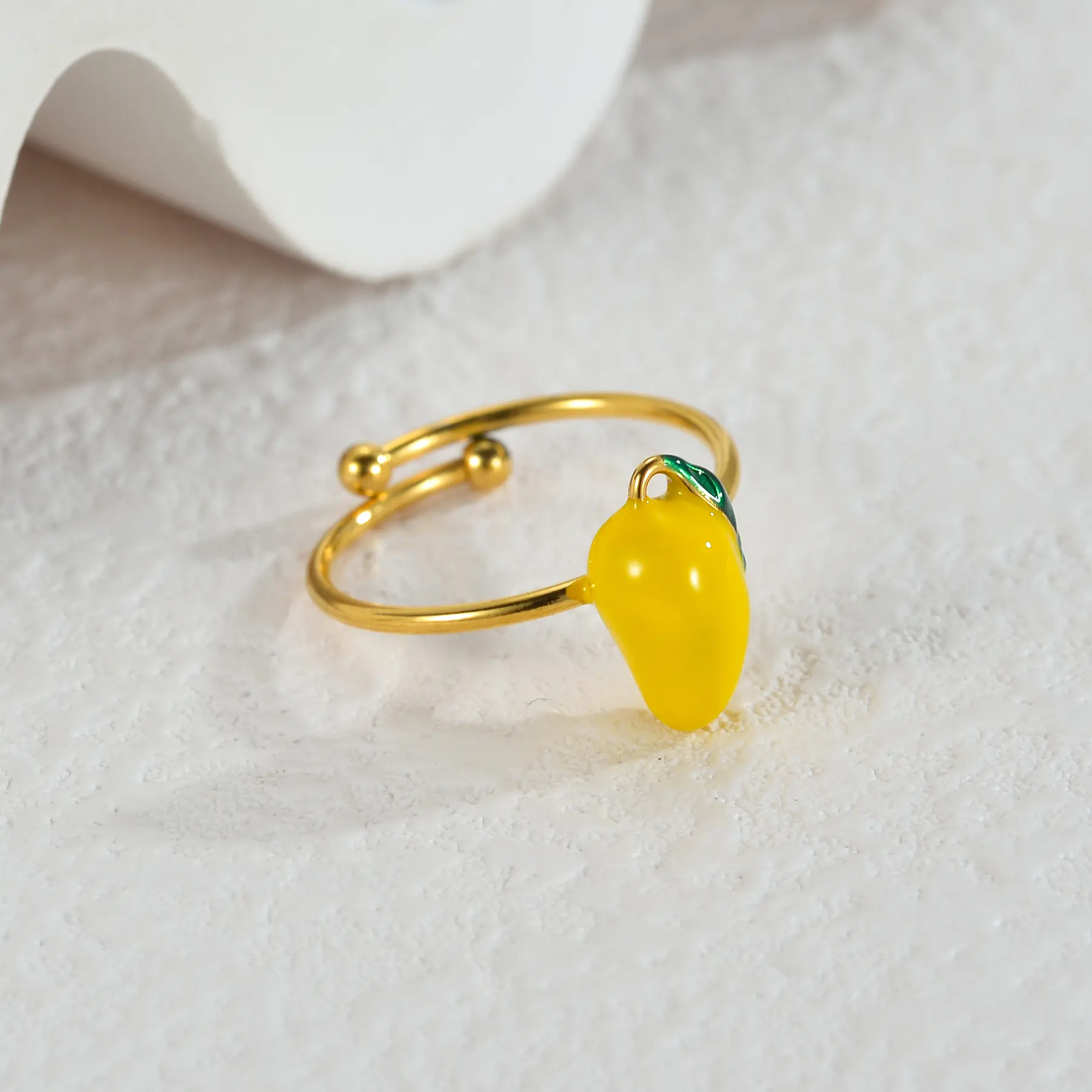 Freeteeme Exquisite Cute Cherry Ring for Women Girl Stainless Steel Gold Color Fruit Theme Open Rings Holiday Party Jewelry Gift