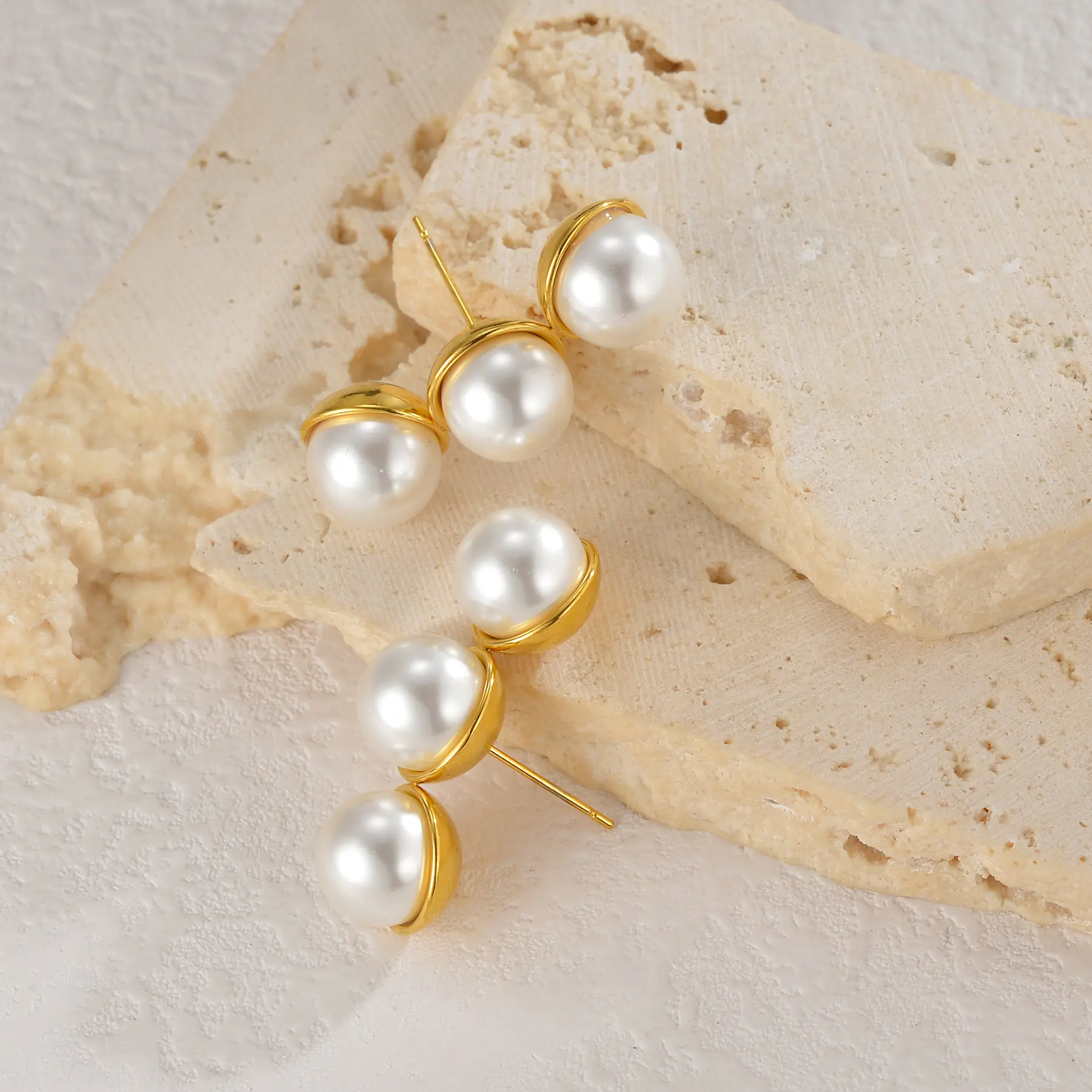 Freeteeme Minimalist Imitation Pearl Earrings for Women Stainless Steel Sweet 18k Gold Color Ear Studs Romantic Jewelry Gifts