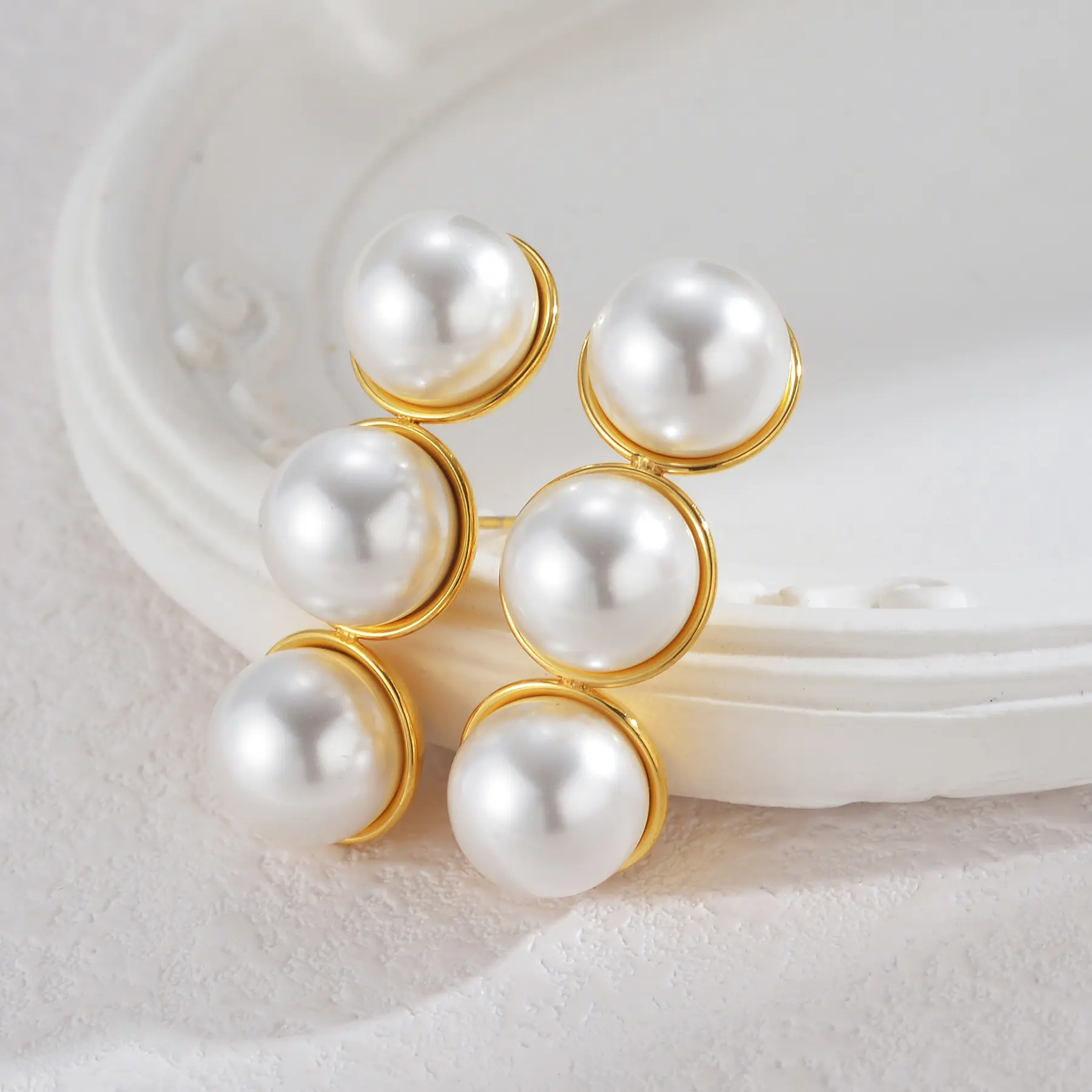 Freeteeme Minimalist Imitation Pearl Earrings for Women Stainless Steel Sweet 18k Gold Color Ear Studs Romantic Jewelry Gifts