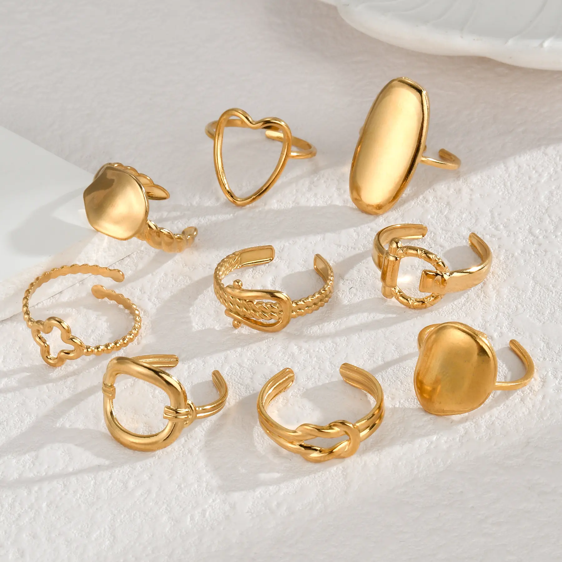 Freeteeme New Fashion Various 14K Gold Plated Ring for Women Stainless Steel Geometry Open Ring Accessories Jewelry Wedding Gift