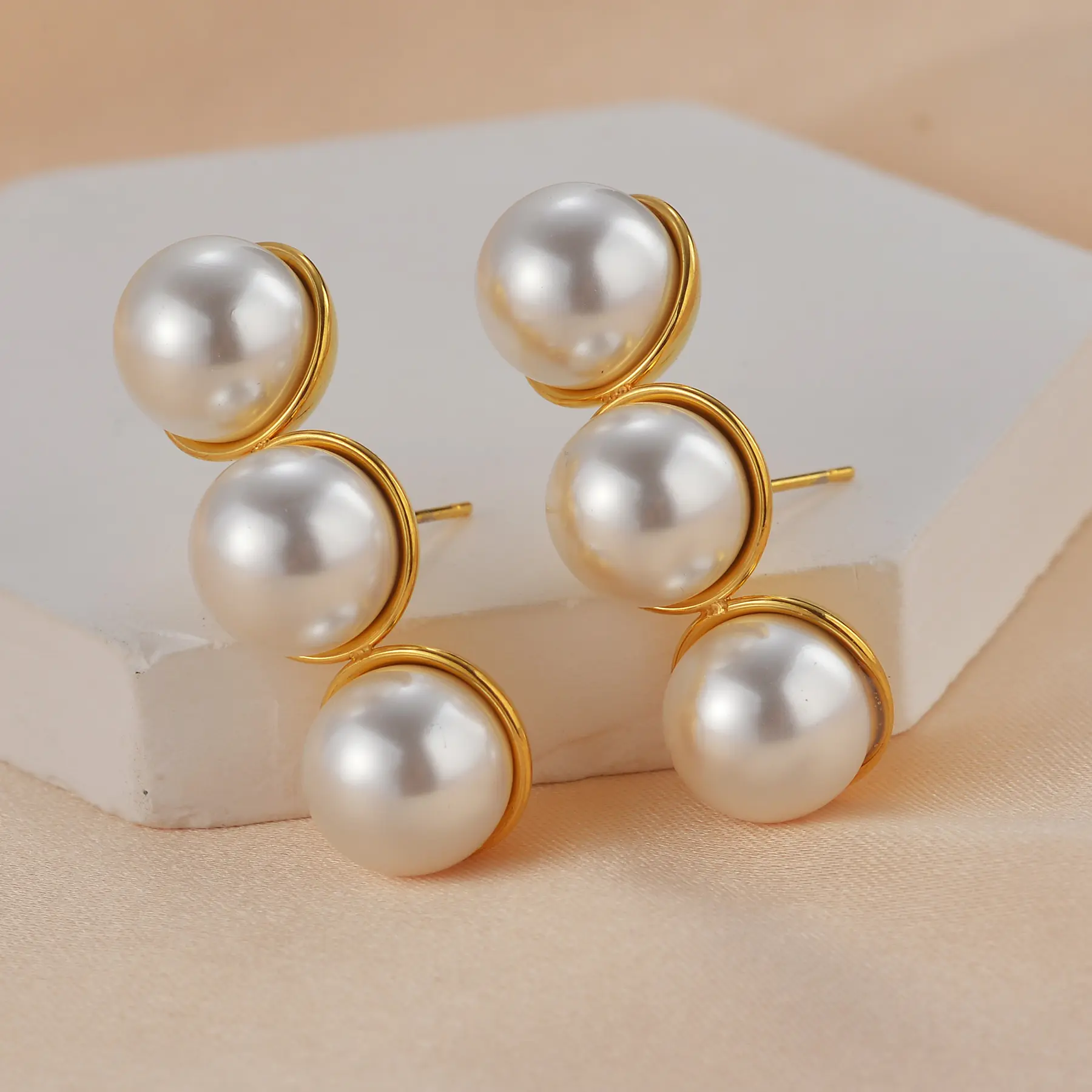 Freeteeme Minimalist Imitation Pearl Earrings for Women Stainless Steel Sweet 18k Gold Color Ear Studs Romantic Jewelry Gifts