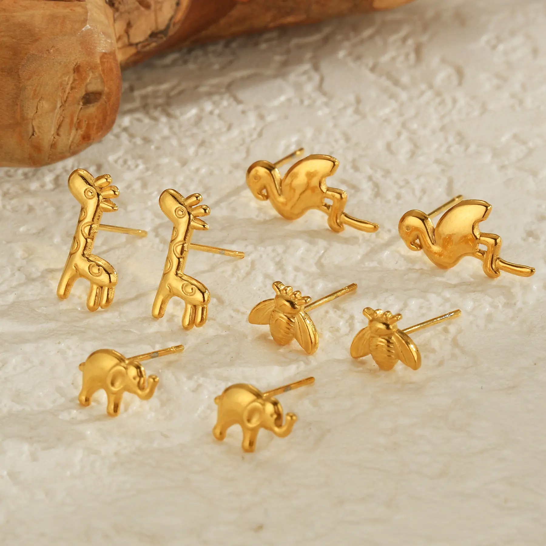 Freeteeme New Cute Animal Stud Earrings for Women Girls Gold Plated Elephant Earring Stainless Steel Jewelry Accessories Gift