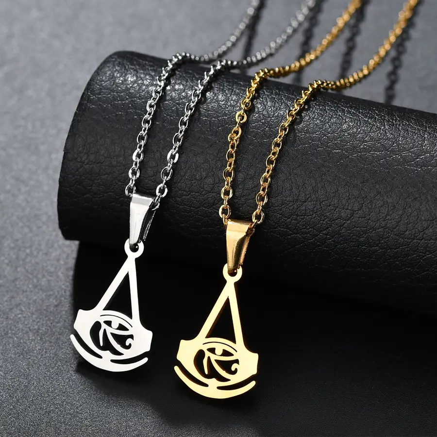 Freeteeme Simple Stainless Steel Cross Pendant for Women Men Gold Color Spider Shape PSI Sign Chain Choker Birthday Couple Gift