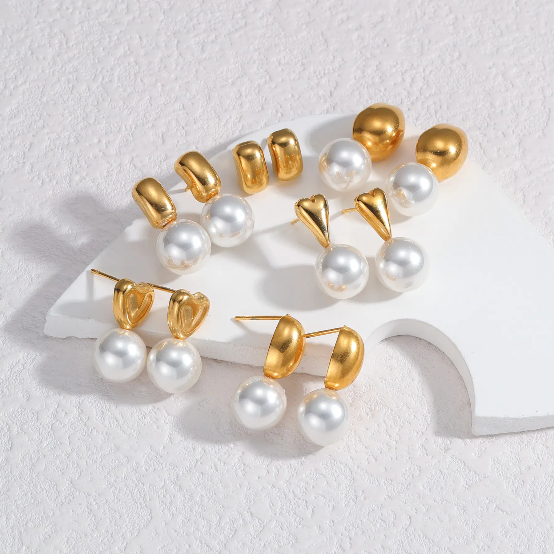 Freeteeme Fashion Imitation Pearl Geometric Gold-plated Stainless Steel Earring For Women Elegant Jewelry Accessories Party Gift