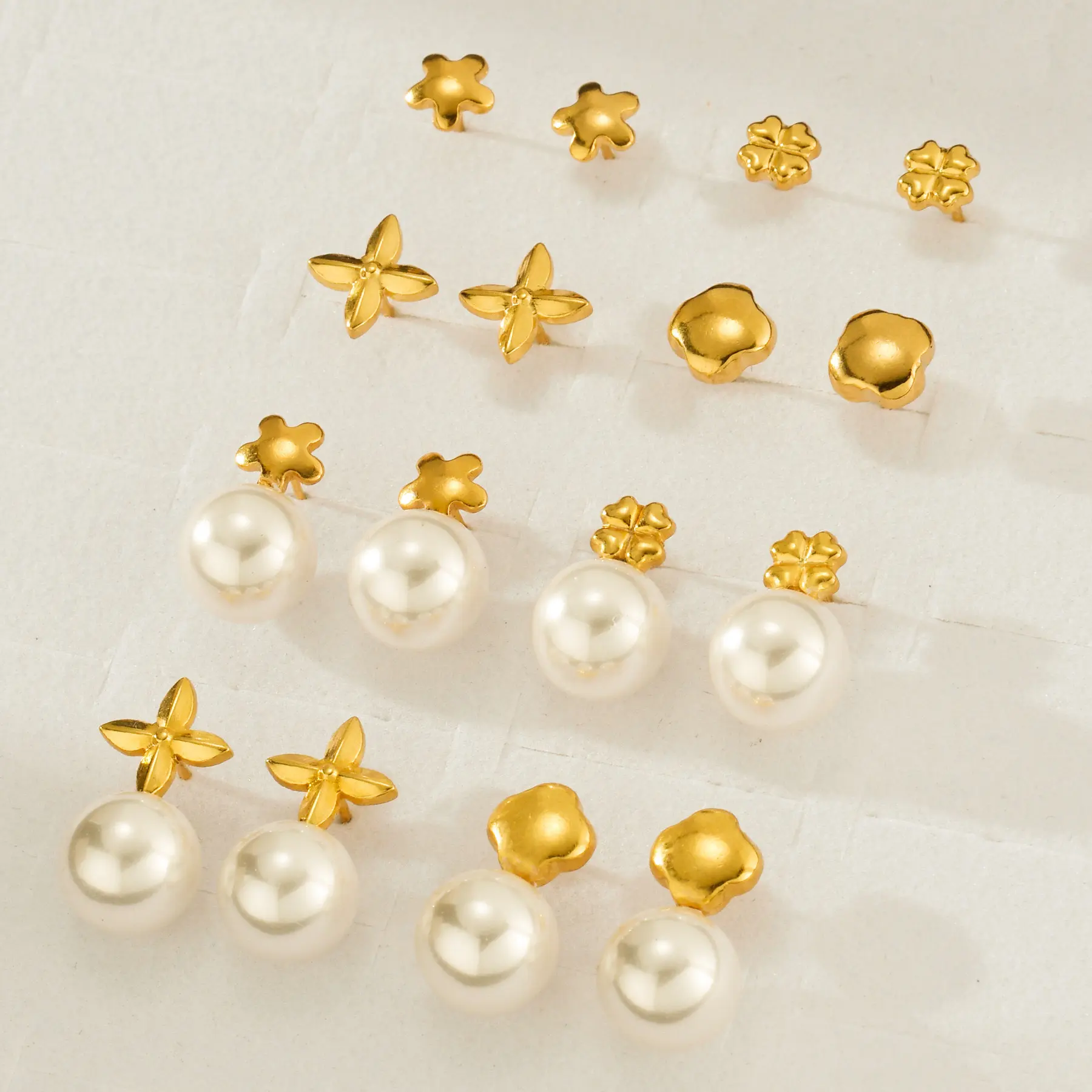 Freeteeme Fashion Imitation Pearl Geometric Gold-plated Stainless Steel Earring For Women Elegant Jewelry Accessories Party Gift