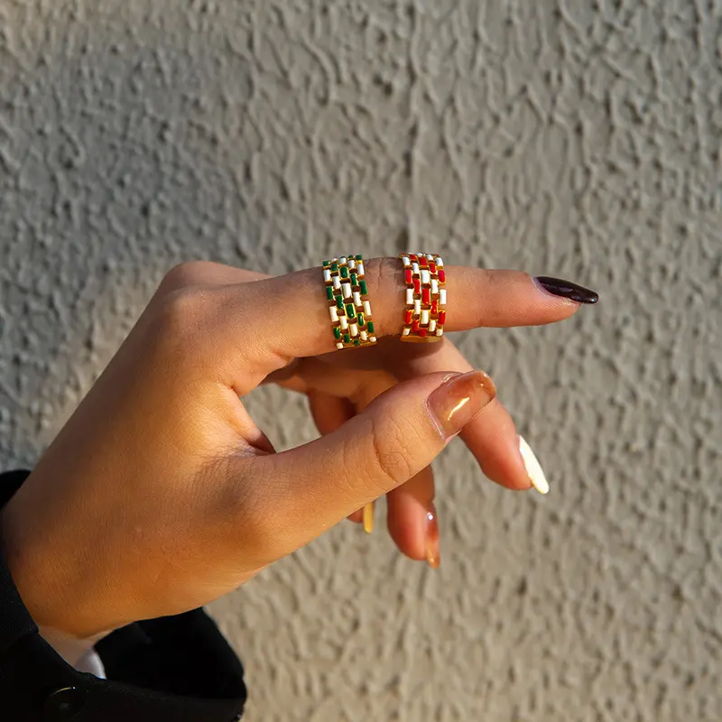 Freeteeme Retro Dripping Oil Colorful Wide Rings for Women Stainless Steel Open Ring Daily Wear Birthday Jewelry Gift Wholesale