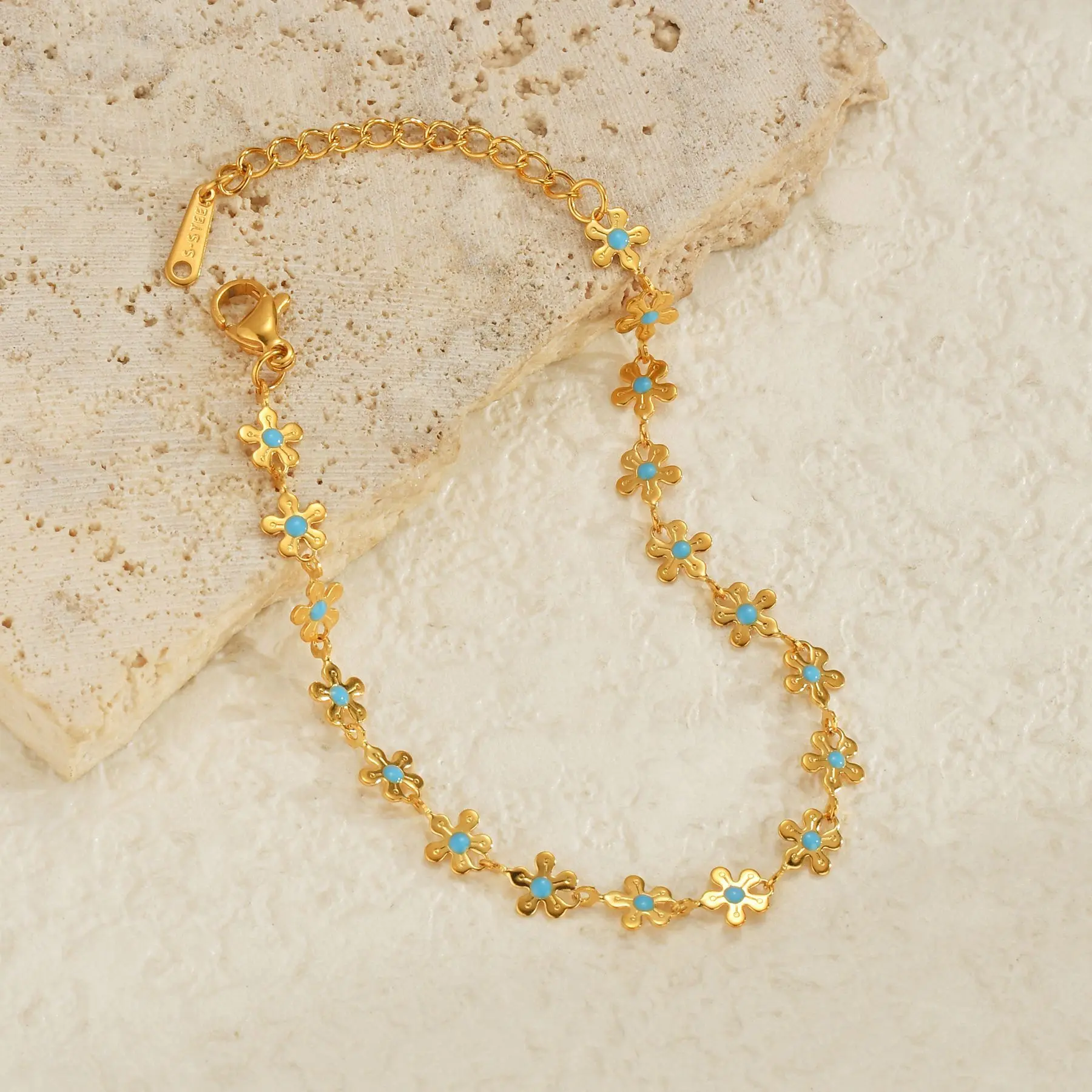 Freeteeme Trendy Drip Oil Bracelet for Women Fashion Stainless Steel Heart Flower Hand Chain Bracelet Gold Color Jewelry Gift