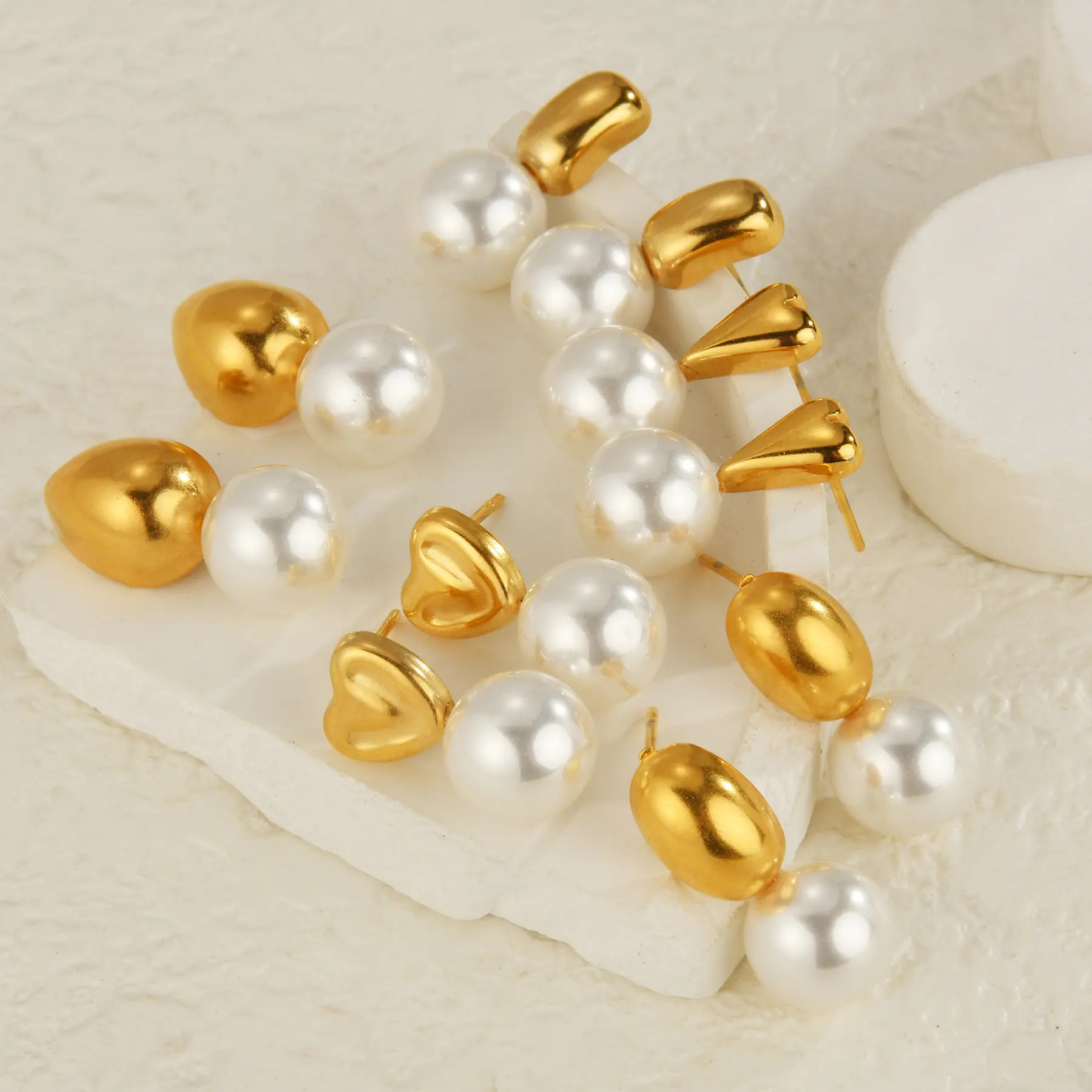 Freeteeme Fashion Imitation Pearl Geometric Gold-plated Stainless Steel Earring For Women Elegant Jewelry Accessories Party Gift
