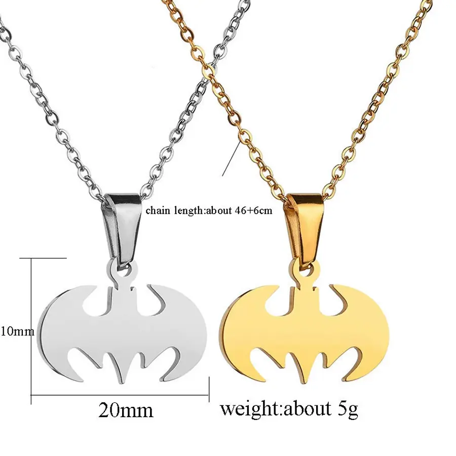 Freeteeme Bat Gothic Pendant Necklace for Women Stainless Steel Minimalist Sweater Chain Collar Charm Men Christmas Party Gift