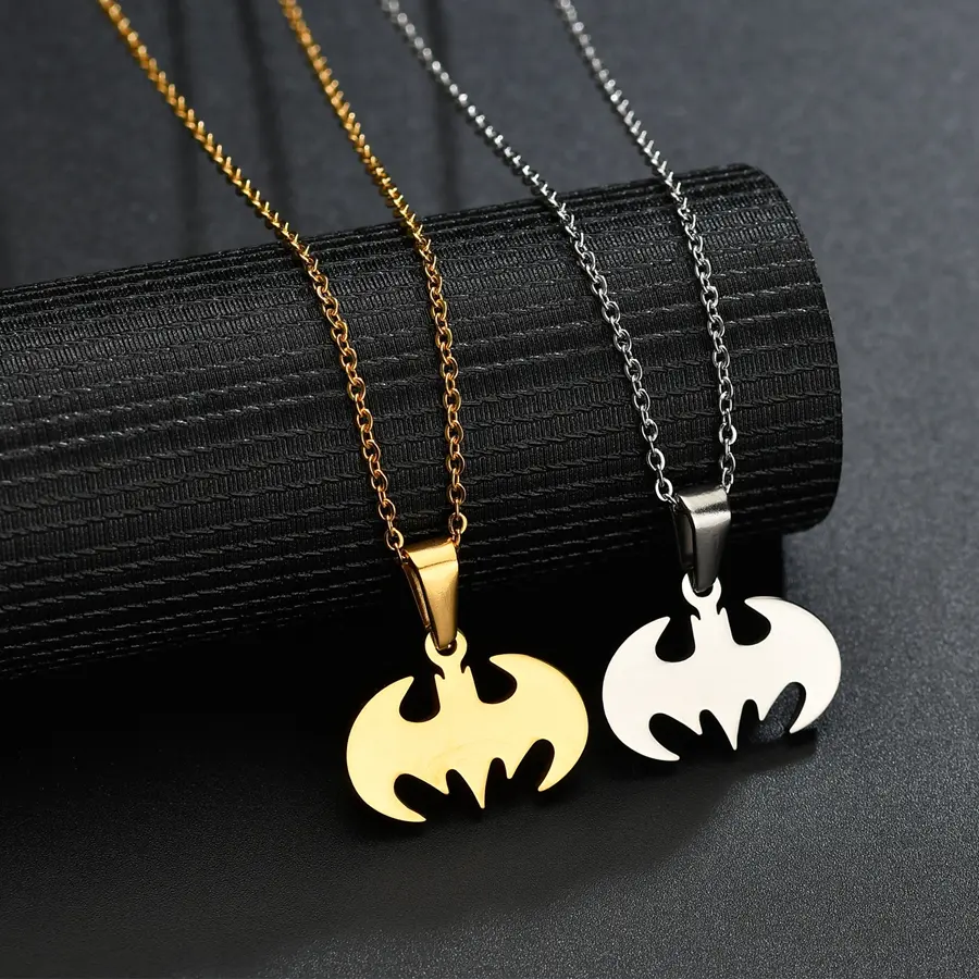 Freeteeme Bat Gothic Pendant Necklace for Women Stainless Steel Minimalist Sweater Chain Collar Charm Men Christmas Party Gift