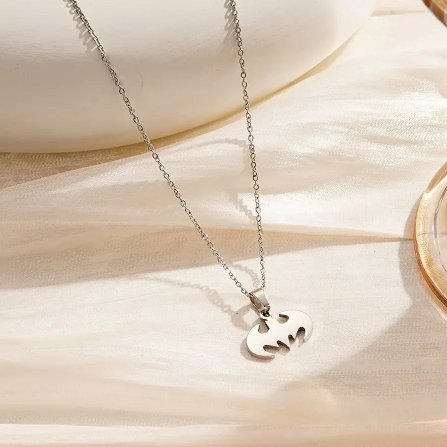 Freeteeme Bat Gothic Pendant Necklace for Women Stainless Steel Minimalist Sweater Chain Collar Charm Men Christmas Party Gift