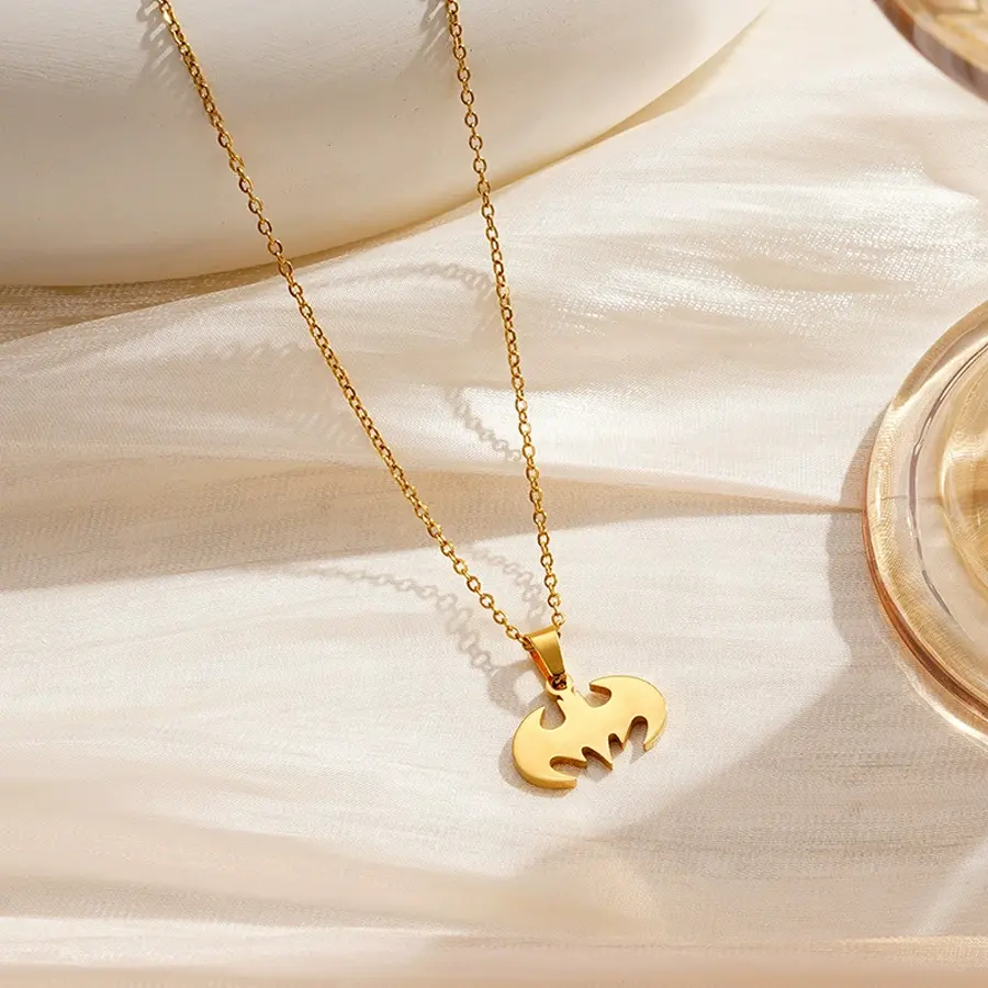 Freeteeme Bat Gothic Pendant Necklace for Women Stainless Steel Minimalist Sweater Chain Collar Charm Men Christmas Party Gift