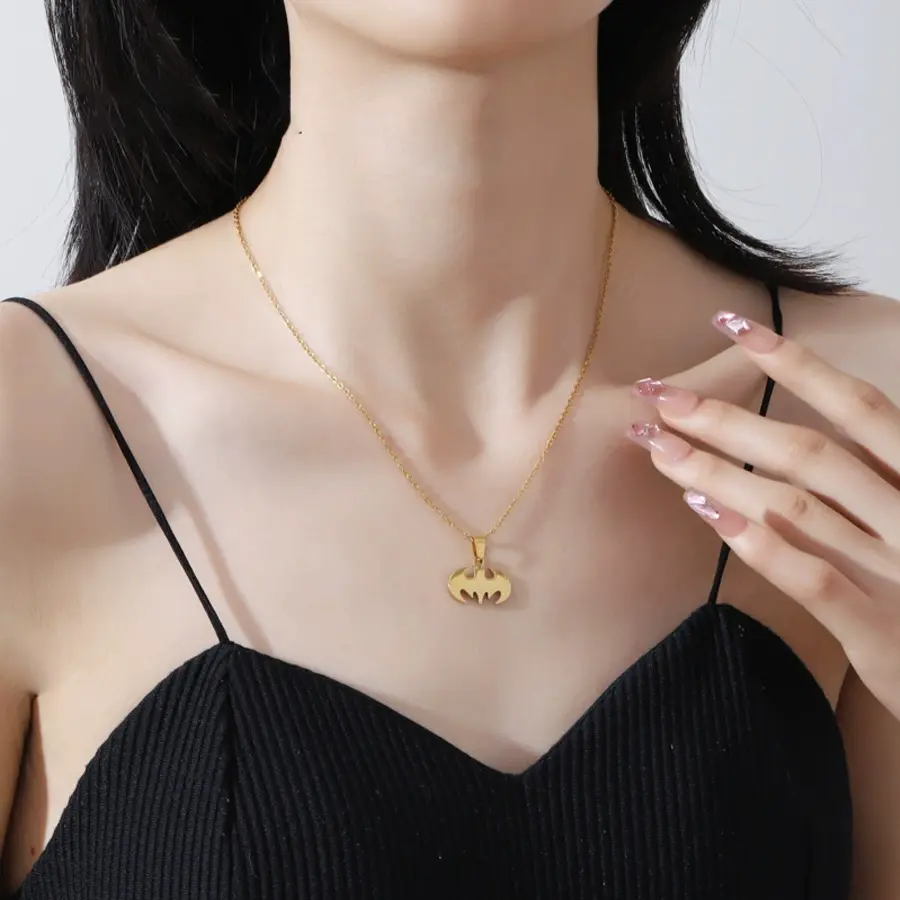 Freeteeme Bat Gothic Pendant Necklace for Women Stainless Steel Minimalist Sweater Chain Collar Charm Men Christmas Party Gift