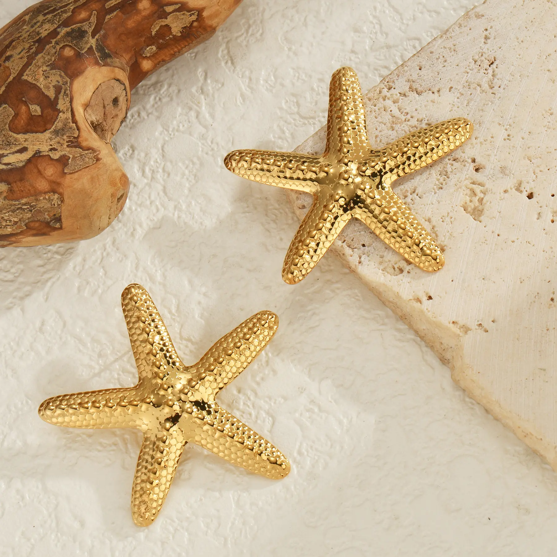 Freeteeme Textured Shell Starfish Stud Earrings Stainless Steel Earrings Beach Holiday Jewelry for Women Birthday Wedding Gift
