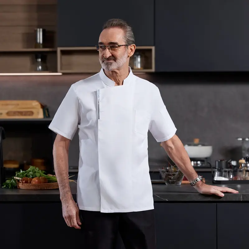 Men Chef's Shirt Restaurant Cook Uniforms Breathable Cooking Jacket Hotel Catering Cake Room Food Service Kitchen Work Clothing