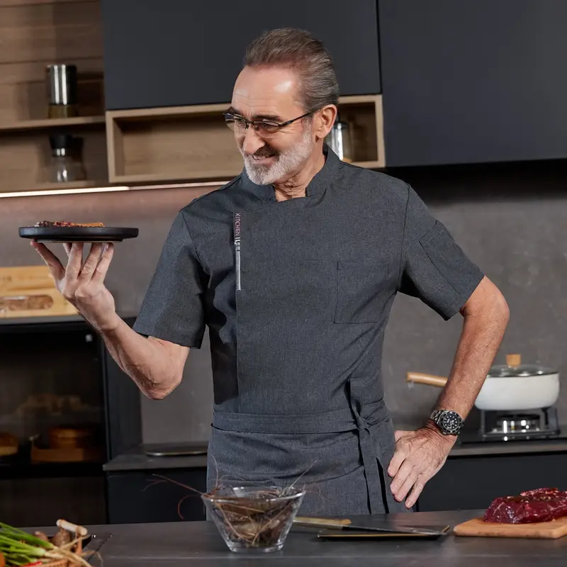 Men Chef's Shirt Restaurant Cook Uniforms Breathable Cooking Jacket Hotel Catering Cake Room Food Service Kitchen Work Clothing