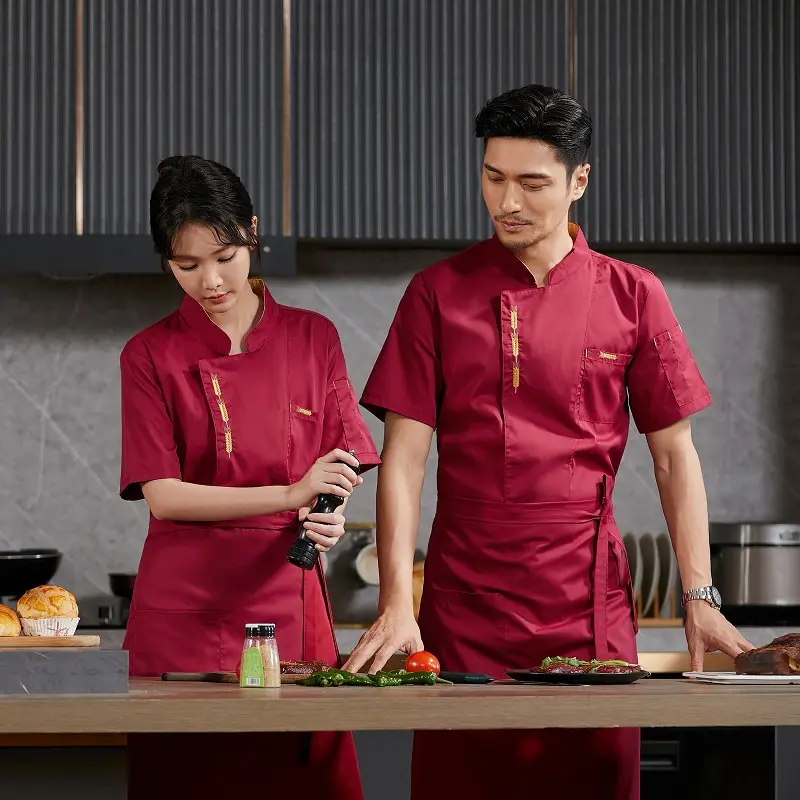 Chef Uniform Catering Waiter Shirt Summer  Restaurant Kitchen Cook Jacket Bakery Waiter Clothes for Back Breathable Mesh Design