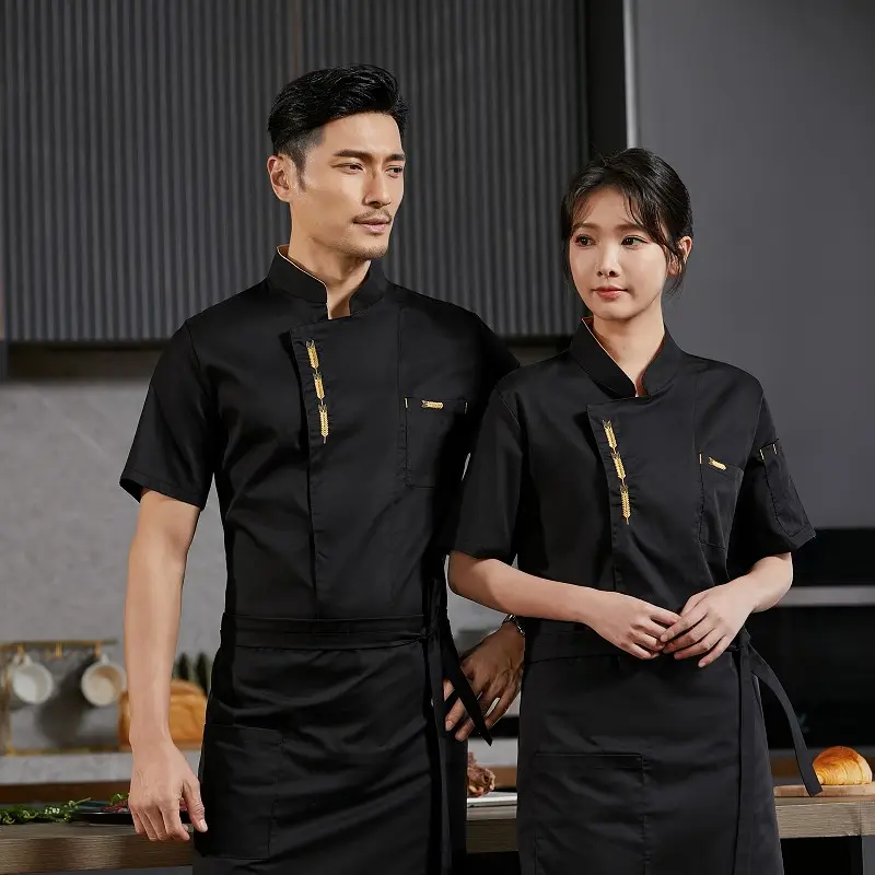Chef Uniform Catering Waiter Shirt Summer  Restaurant Kitchen Cook Jacket Bakery Waiter Clothes for Back Breathable Mesh Design