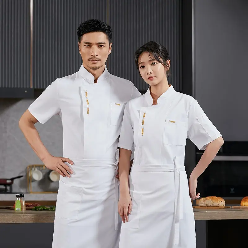 Chef Uniform Catering Waiter Shirt Summer  Restaurant Kitchen Cook Jacket Bakery Waiter Clothes for Back Breathable Mesh Design
