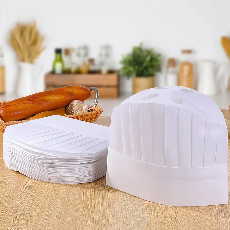 20 Pcs Disposable Chef Hat Men Non-Woven Chef High Caps Breathable Kitchen Lady Breathable Cooking Hats Catering Non-Woven Cap
