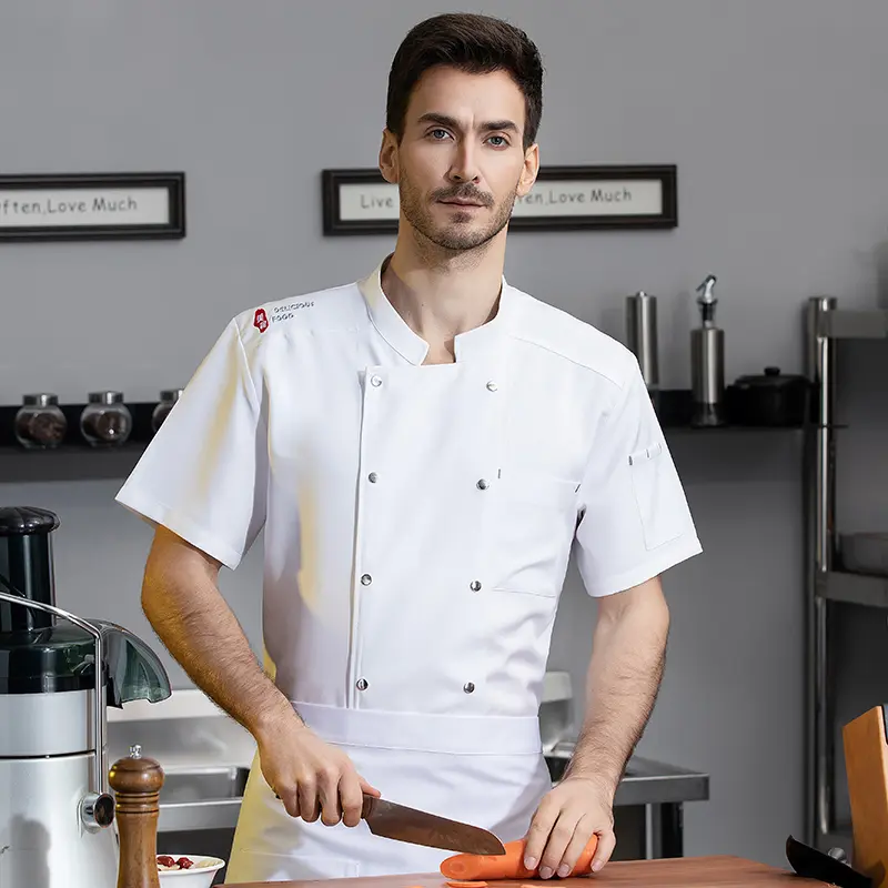 Chef Workwear Kitchen Jacket Shirt Sushi Cook's clothes Restaurant Waiter Coat Hotel Catering Uniform Short sleeves Cook costume