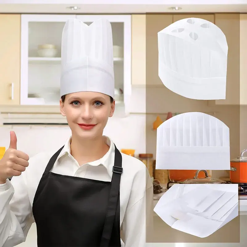 20 Pcs Disposable Chef Hat Men Non-Woven Chef High Caps Breathable Kitchen Lady Breathable Cooking Hats Catering Non-Woven Cap