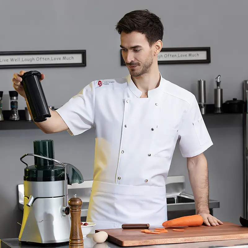 Chef Workwear Kitchen Jacket Shirt Sushi Cook's clothes Restaurant Waiter Coat Hotel Catering Uniform Short sleeves Cook costume