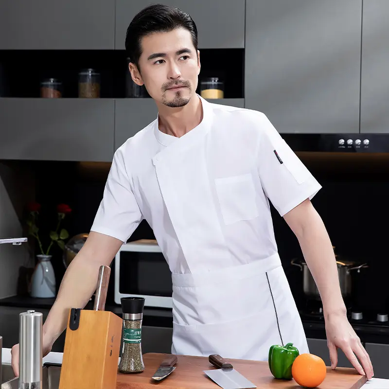 Catering Chef Work uniforms Men's Short-sleeved Summer Clothes Hotel Restaurant Canteen Baking Pastry Kitchen Cook Jacket