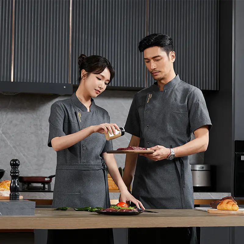 Men's Chef Jacket Restaurant Kitchen Cook Workwear Waiter Uniform Barber White T-Shirt Catering Cooking Costume Bakery Overalls