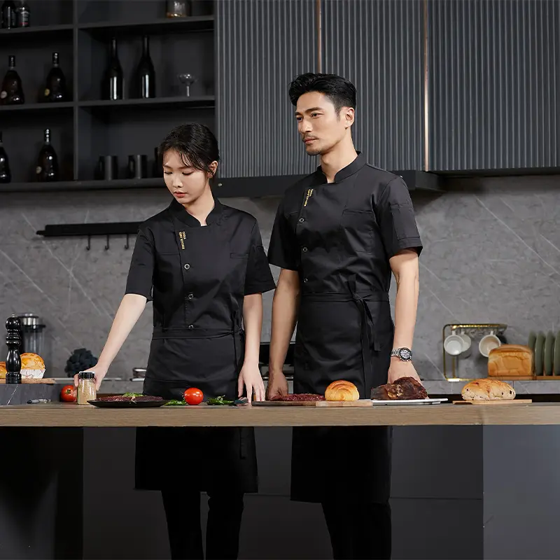 Men's Chef Jacket Restaurant Kitchen Cook Workwear Waiter Uniform Barber White T-Shirt Catering Cooking Costume Bakery Overalls