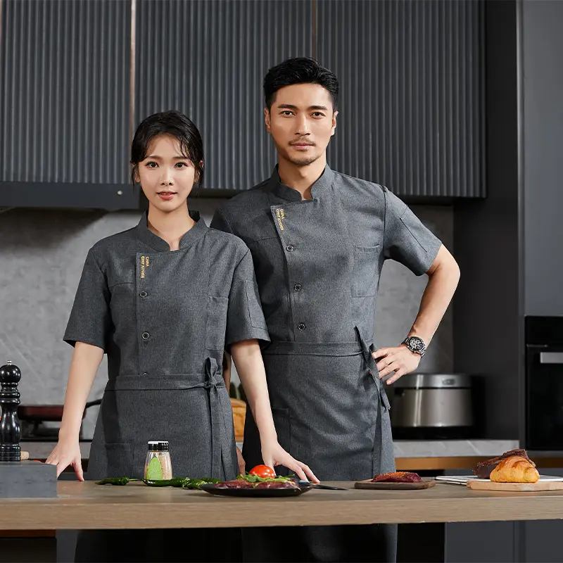 Men's Chef Jacket Restaurant Kitchen Cook Workwear Waiter Uniform Barber White T-Shirt Catering Cooking Costume Bakery Overalls