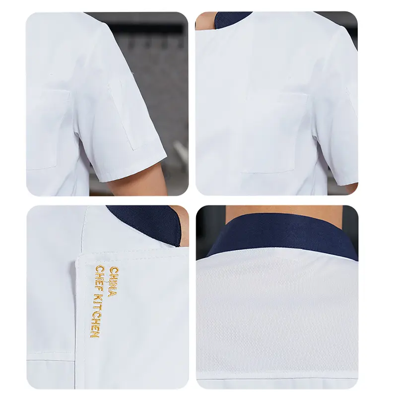 Men's Chef Jacket Restaurant Kitchen Cook Workwear Waiter Uniform Barber White T-Shirt Catering Cooking Costume Bakery Overalls