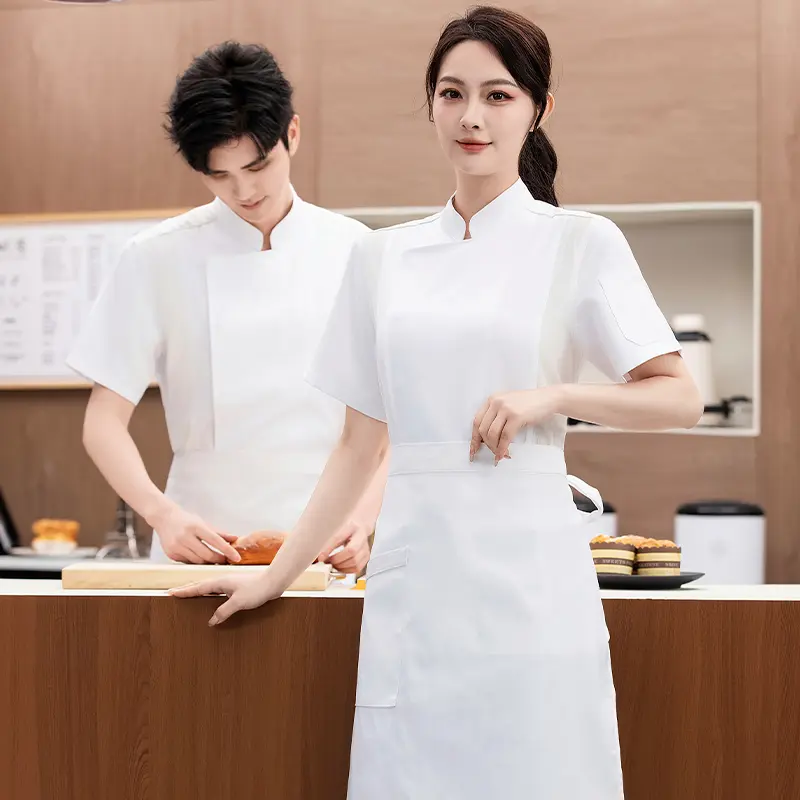 Summer Chef Costume Restaurant Uniform Kitchen Cook Jacket Catering Cooking Shirt Barber Bakery Cafe Waiter/Waitress Overalls