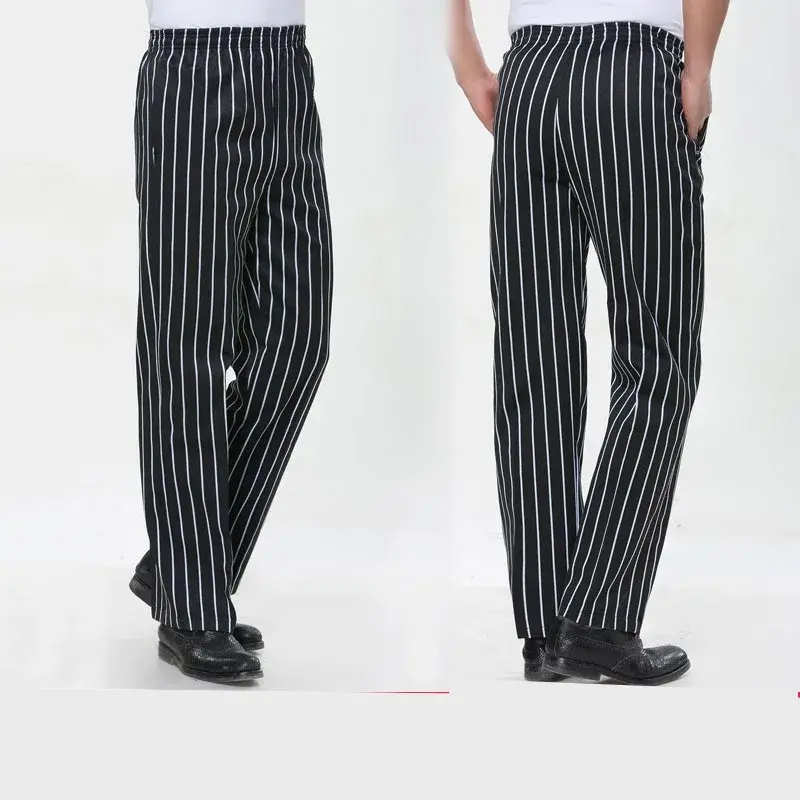Chef Pants for Men Women Black White Stripes Slim Fit Restaurant Waiter Cook  Uniform Kitchen Trousers