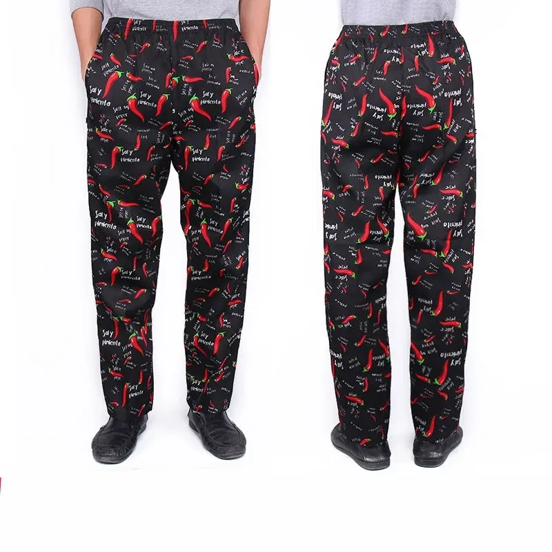 Chef Pants for Men Women Black White Stripes Slim Fit Restaurant Waiter Cook  Uniform Kitchen Trousers