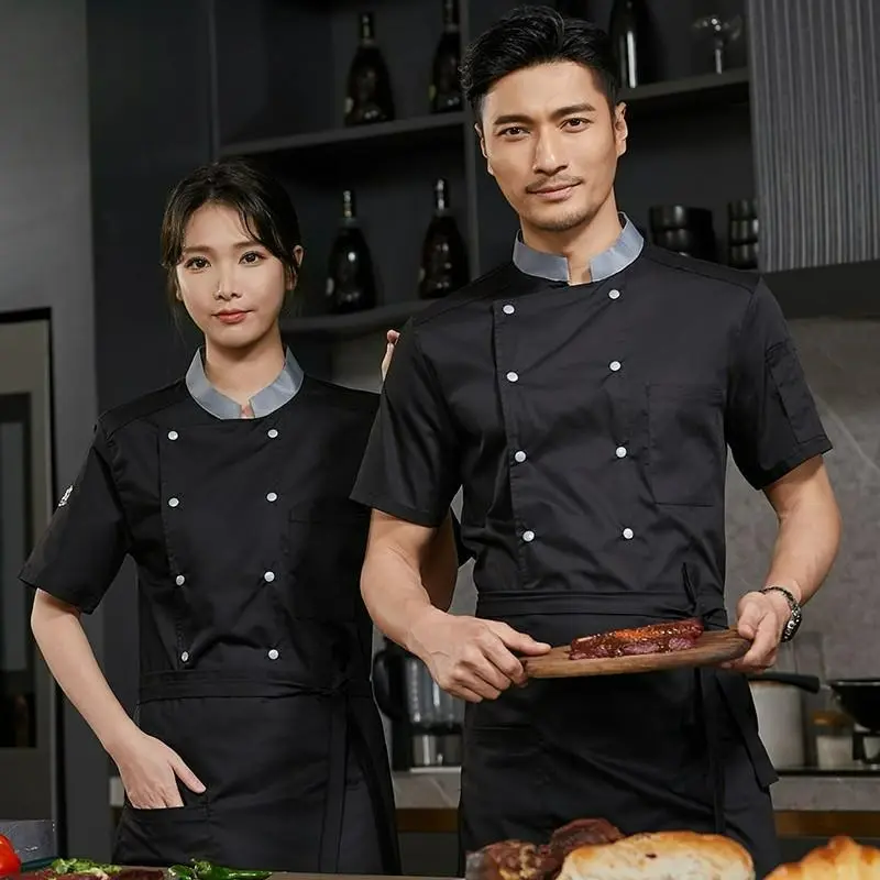 Short Sleeve Chef Jacket Buttons Men Women Hotel Restaurant Cook Shirt for Baking Pastry Waiter Uniform