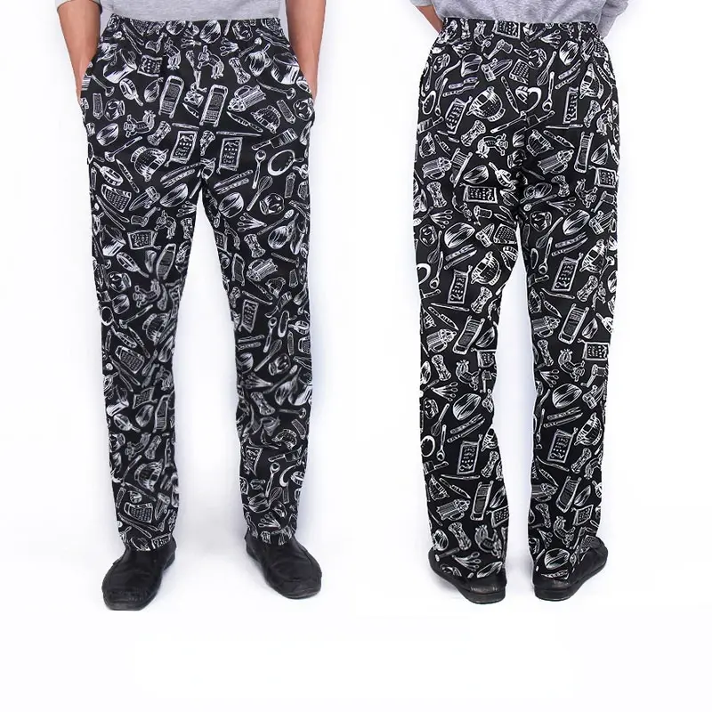 Chef Pants for Men Women Black White Stripes Slim Fit Restaurant Waiter Cook  Uniform Kitchen Trousers