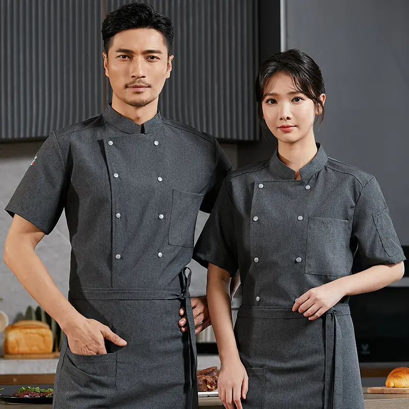 Short Sleeve Chef Jacket Buttons Men Women Hotel Restaurant Cook Shirt for Baking Pastry Waiter Uniform