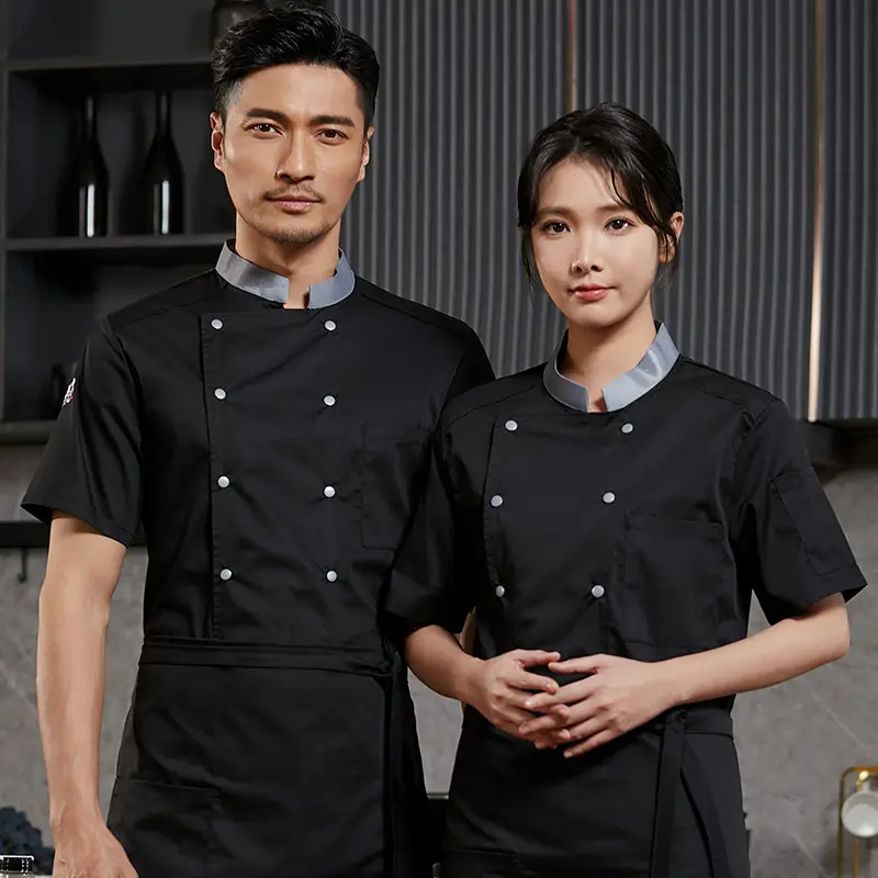 Short Sleeve Chef Jacket Buttons Men Women Hotel Restaurant Cook Shirt for Baking Pastry Waiter Uniform