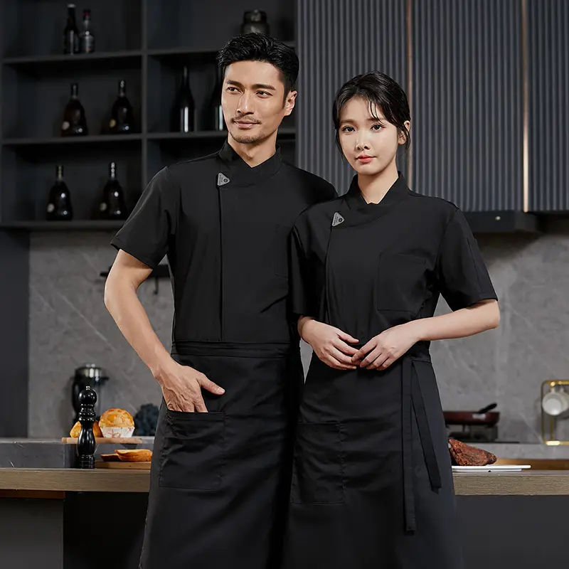 Chef Jacket Men Short Sleeve Women Kitchen Cook Shirt Barber Bartender Pastry Restaurant Waiter Uniform