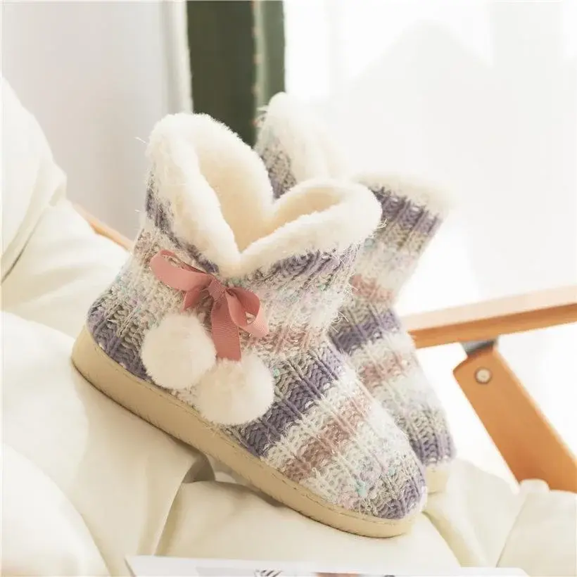 Slippers Booties for Women Plush Knitted House Shoes Slippers Boots Ladies Indoor Outdoor