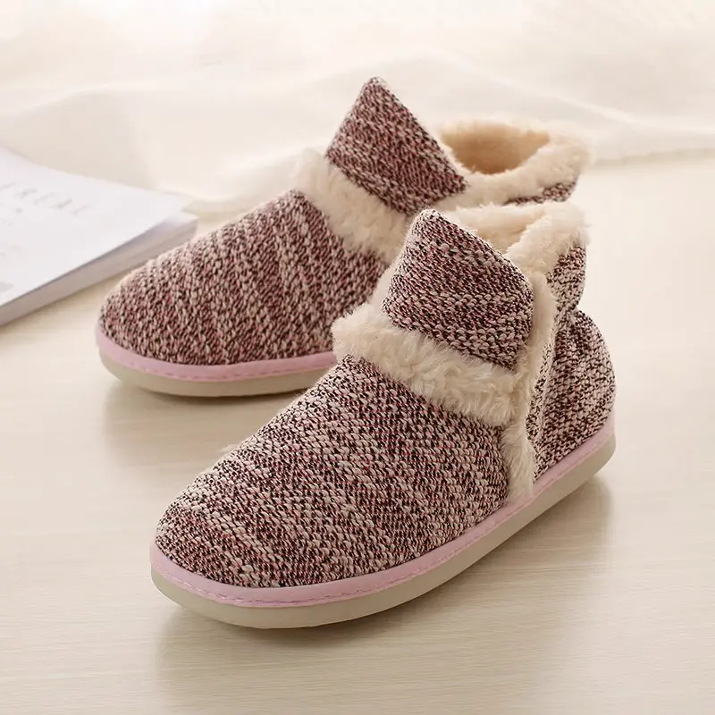 Winter Warm Slippers Booties for Women Plush Knitted House Shoes Ladies Boots Indoor Outdoor