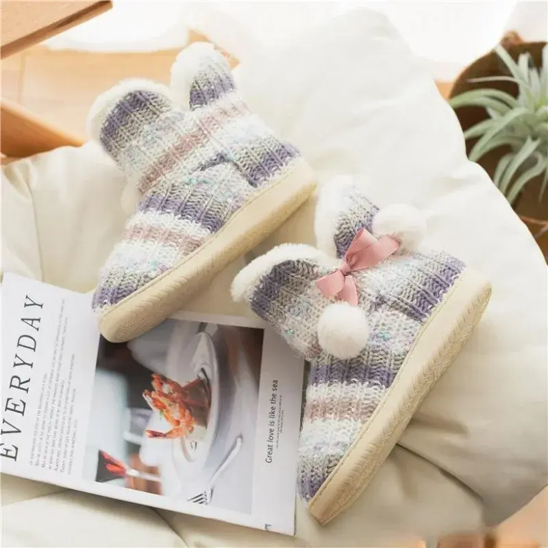 Slippers Booties for Women Plush Knitted House Shoes Slippers Boots Ladies Indoor Outdoor